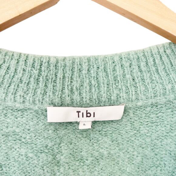 Tibi Green Airy Alpaca V Neck Sweater Sz L - Picture 3 of 5